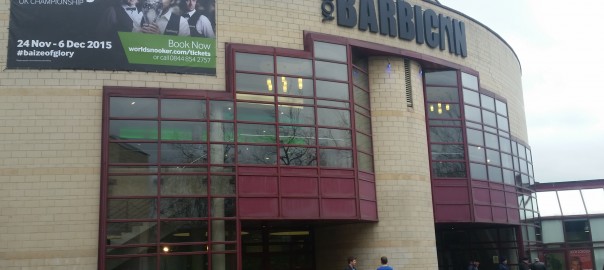 Foto af indgangen til Barbican i York hvor UK Championship i snooker bliver spillet